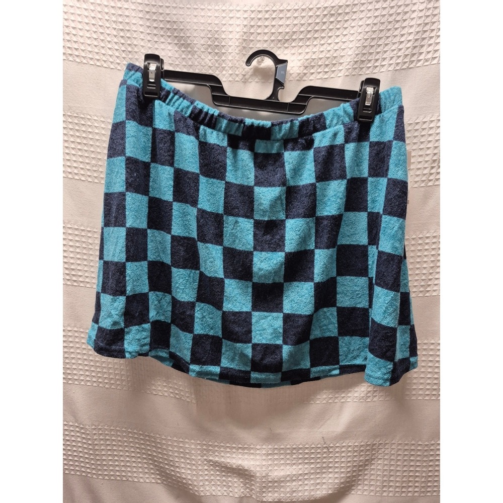 SO Skirt Women Sz XL Checker Blue Black Terry Cloth High Rise Beach Coverup 8120